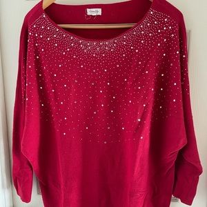 Siren Lily 3x Red Sweater with Rhinestones bat wing sleeves